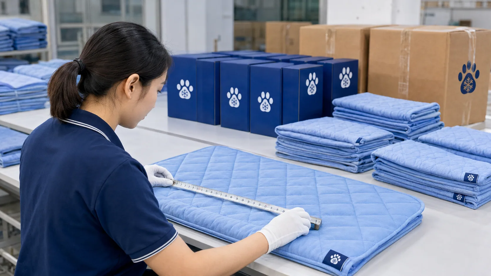Quality control inspection and export-ready cooling mat packaging