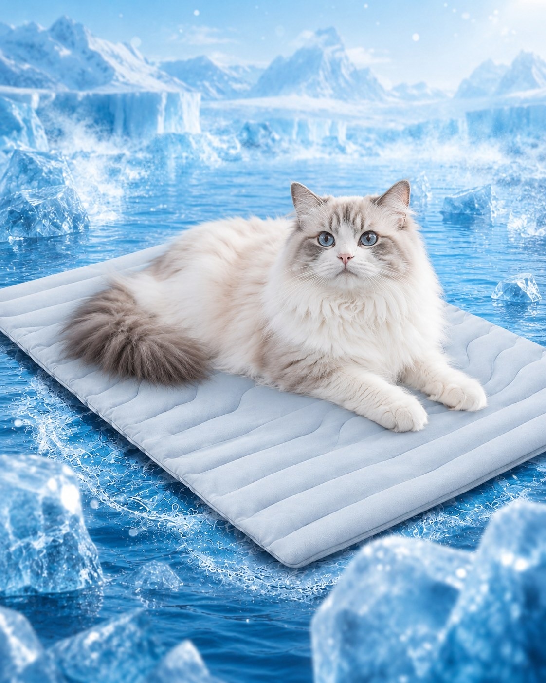Cat resting on a FrostPaw cooling mat