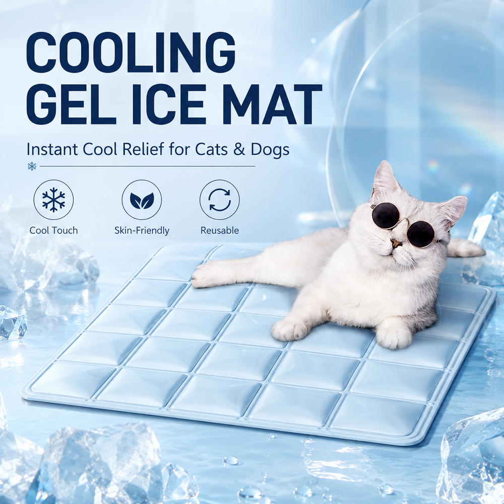Cooling gel ice mat with white cat